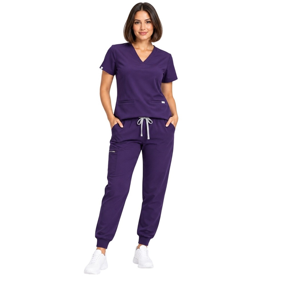 FIGS Technical Collection Scrub Set XS Purple V-Neck Top Jogger Cargo Pants